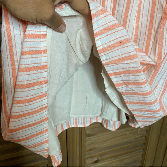 Boutique COTTON tangerine/cream stripe lace appliqué yolk flowy lined dress SZ M - Picture 6 of 8